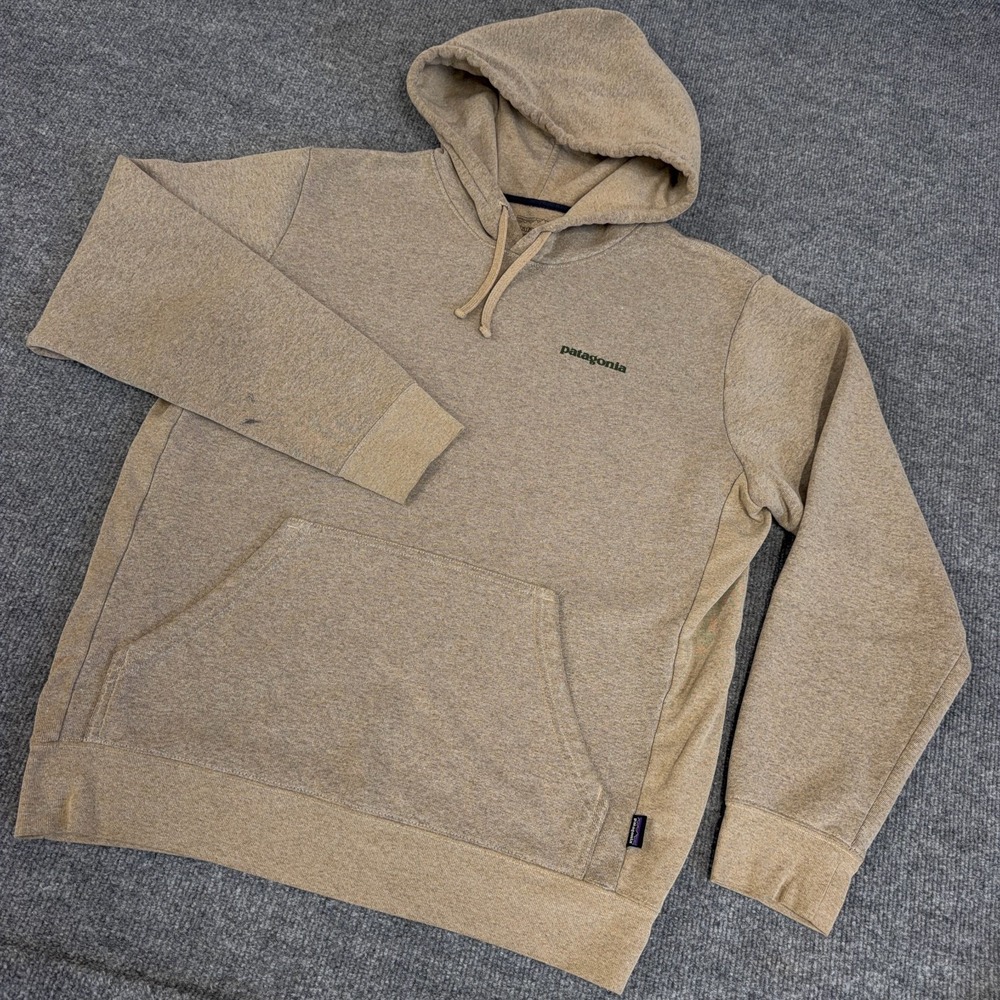 Patagonia Uprisal Hoody Men Medium Tan Brown Fleece Hoodie Logo *READ*